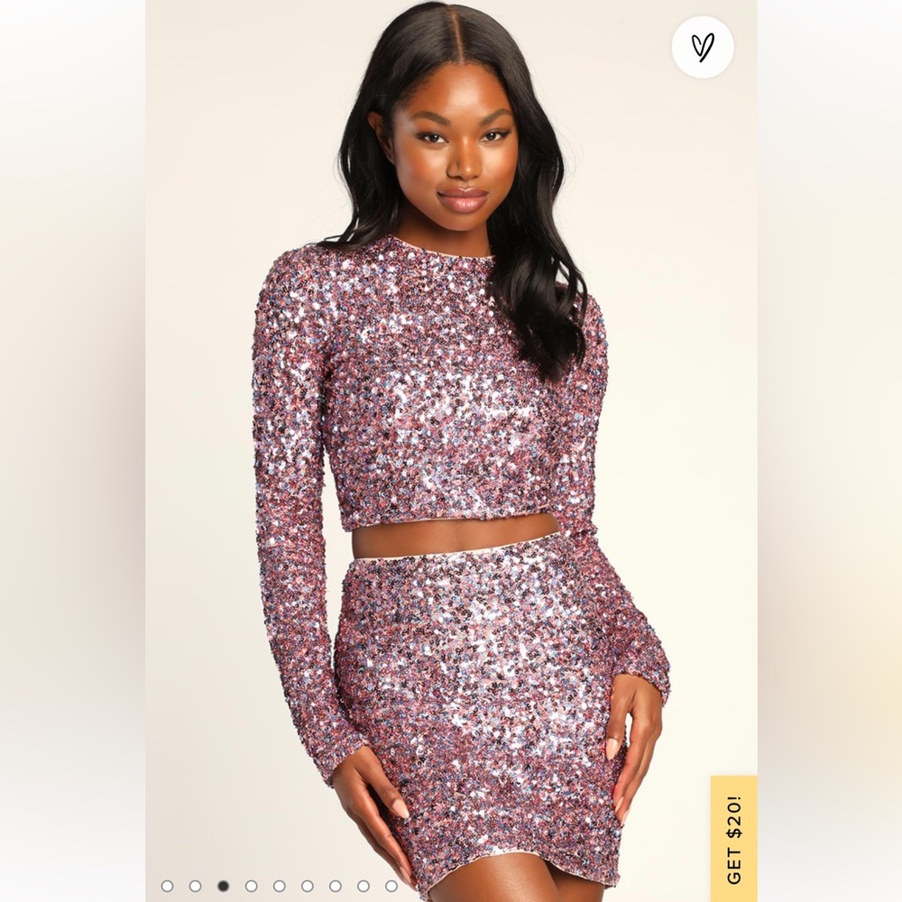 Bringing the Glam Pink Multi Sequin Two-Piece Bodycon Mini Dress